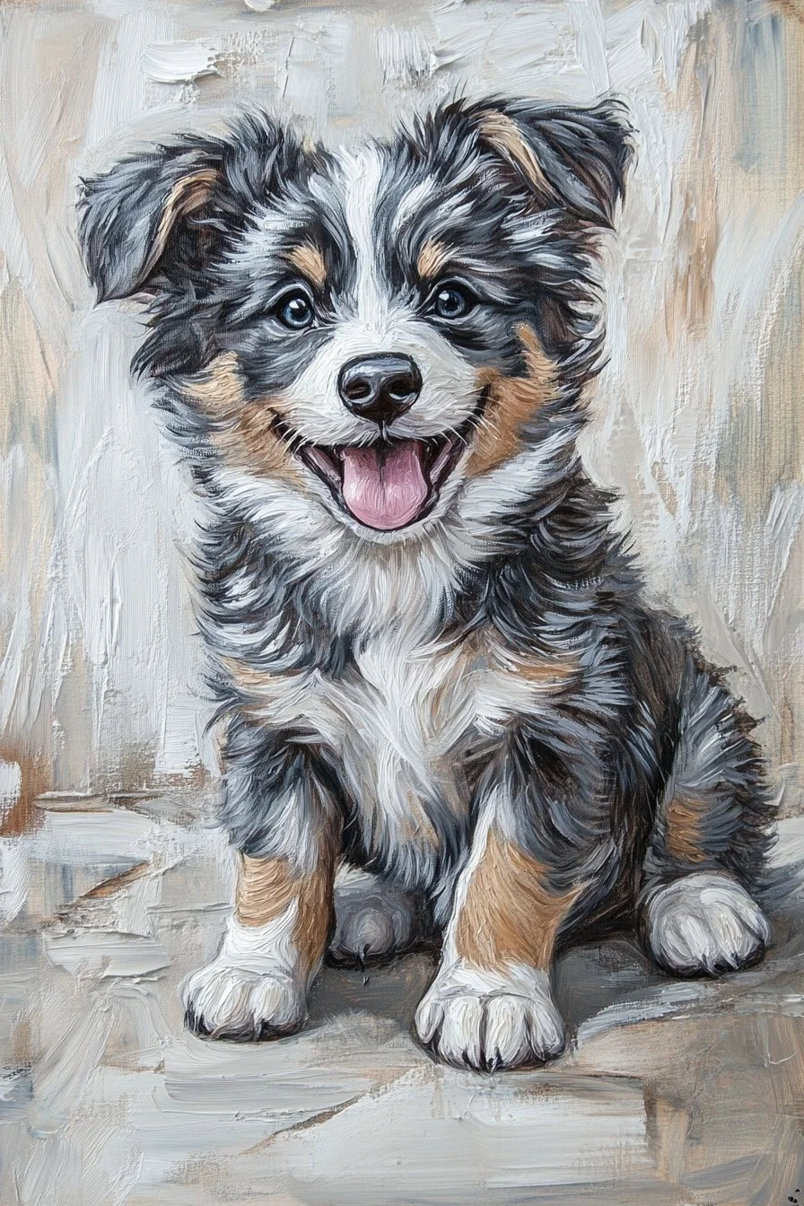 Light Background Australian Shepherd Puppy Diamond Art Kit