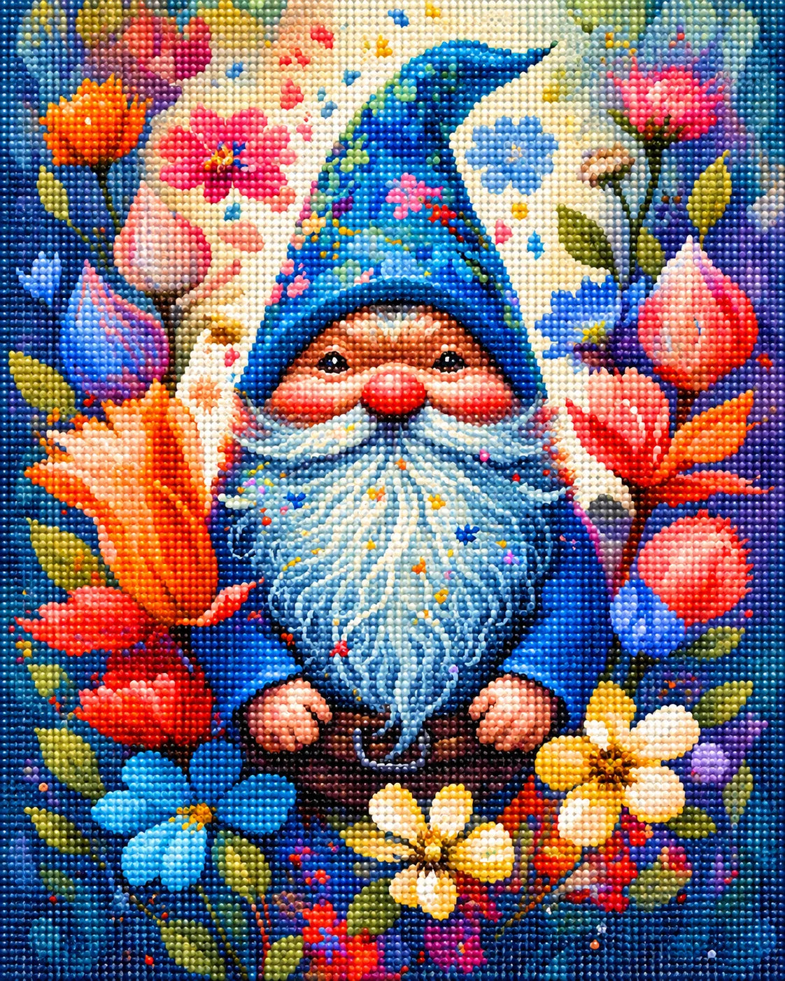 Blue Hat Flower Gnome Diamond Art Kit