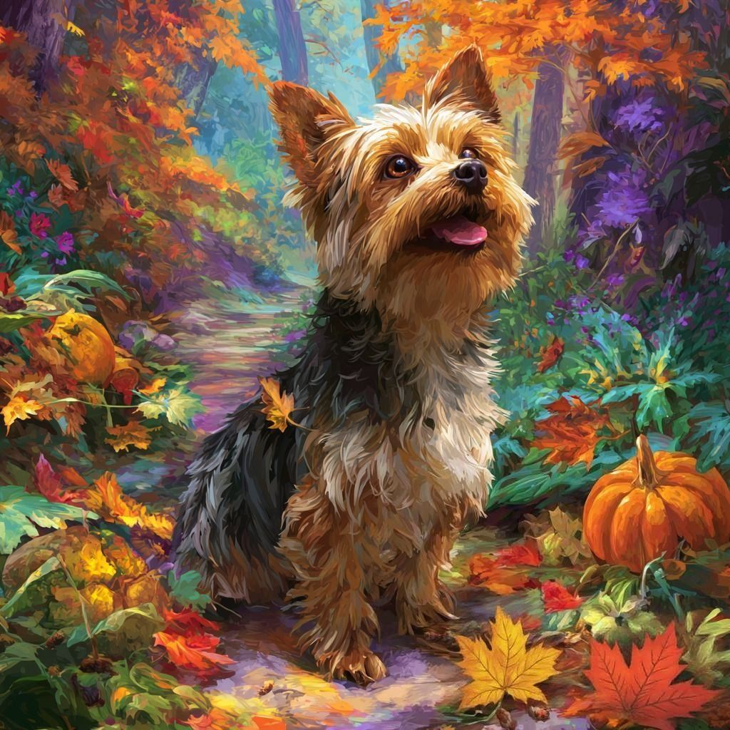 Yorkie and Fall Foliage Diamond Art Kit