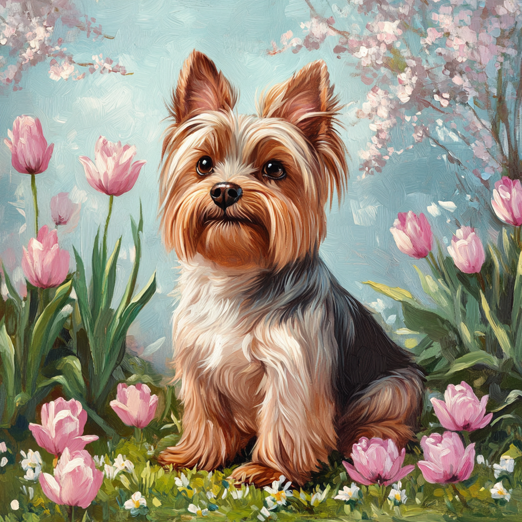 Yorkshire Terrier in the Tulips Diamond Art Kit