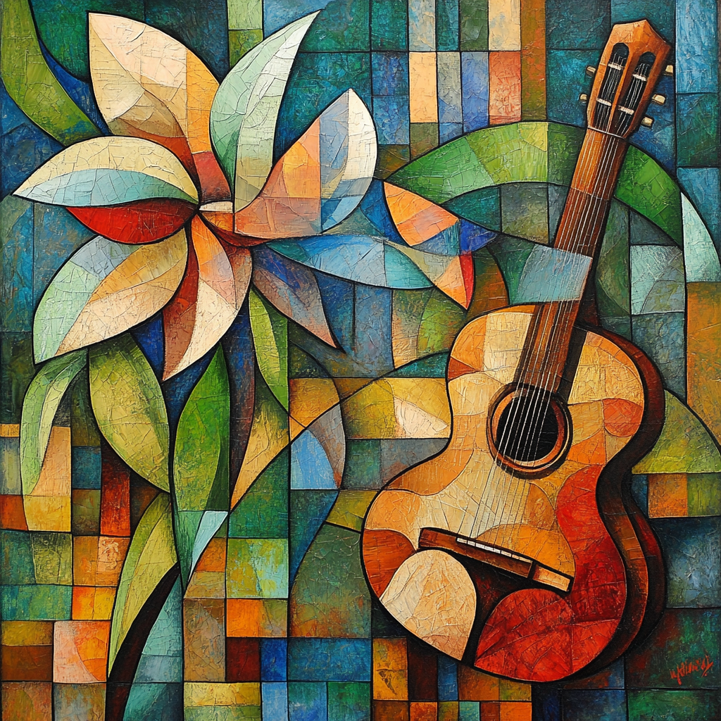 Abstract Art Guitar and Flower Diamond Art Kit
