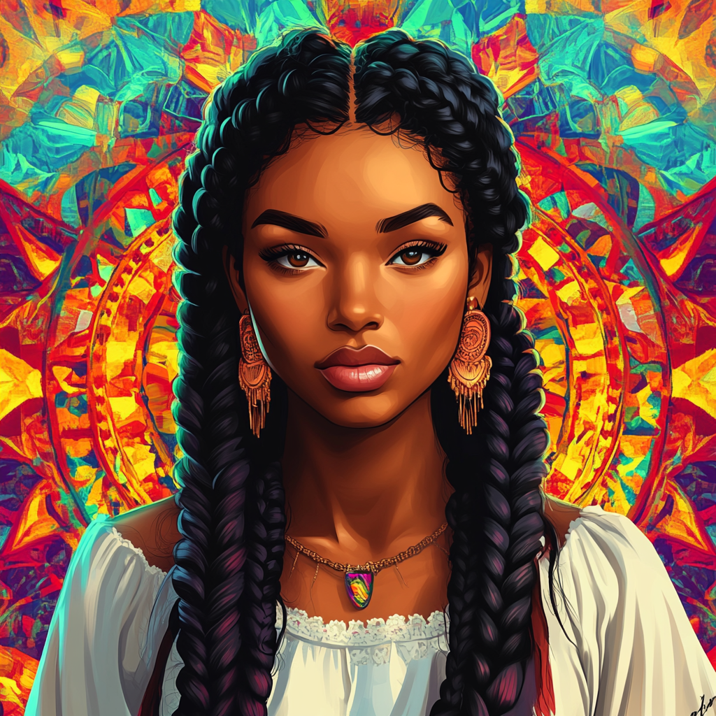 Abstract Background Girl with Braids Diamond Art Kit