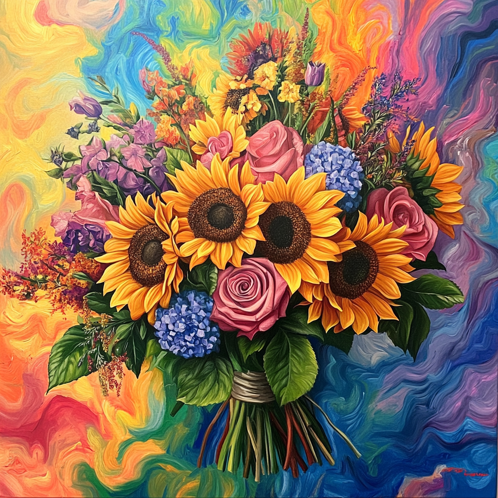Abstract Background Hand Bouquet of Flowers Diamond Art Kit