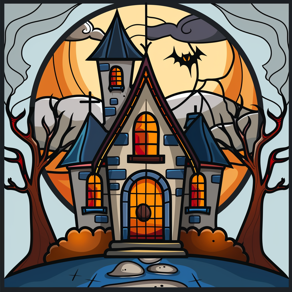 Abstract Bat and Haunted House Diamond Art Kit
