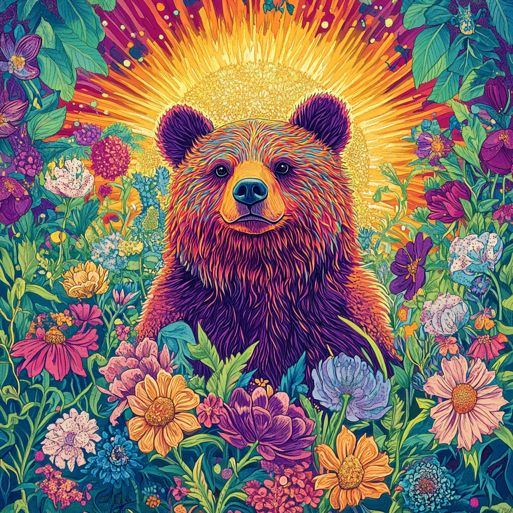 Abstract Bear in Flowers Diamond Art Kit