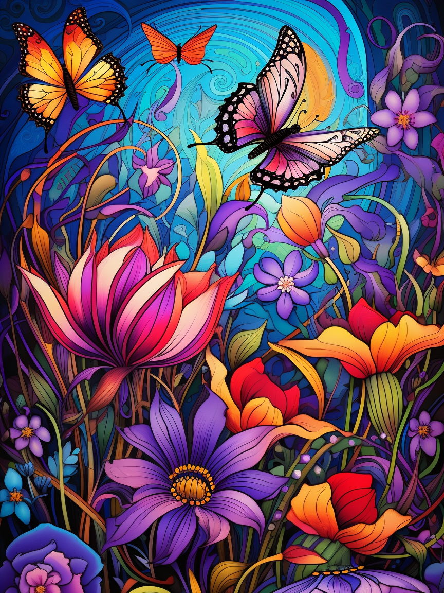 Abstract Colorful Flowers and Butterflies Diamond Art Kit