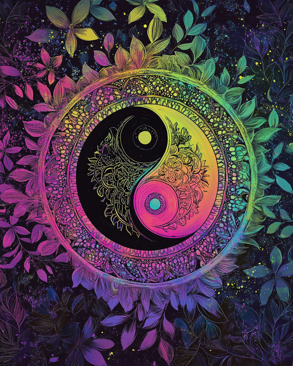 Abstract Yin and Yang Leaves Diamond Art Kit