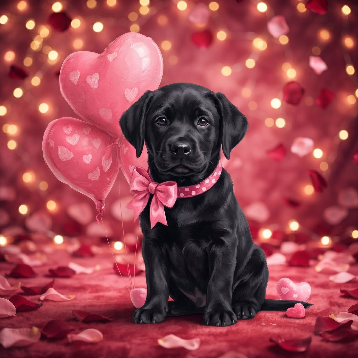Black Labrador Retriever Puppy Happy Valentines Day Diamond Art Kit