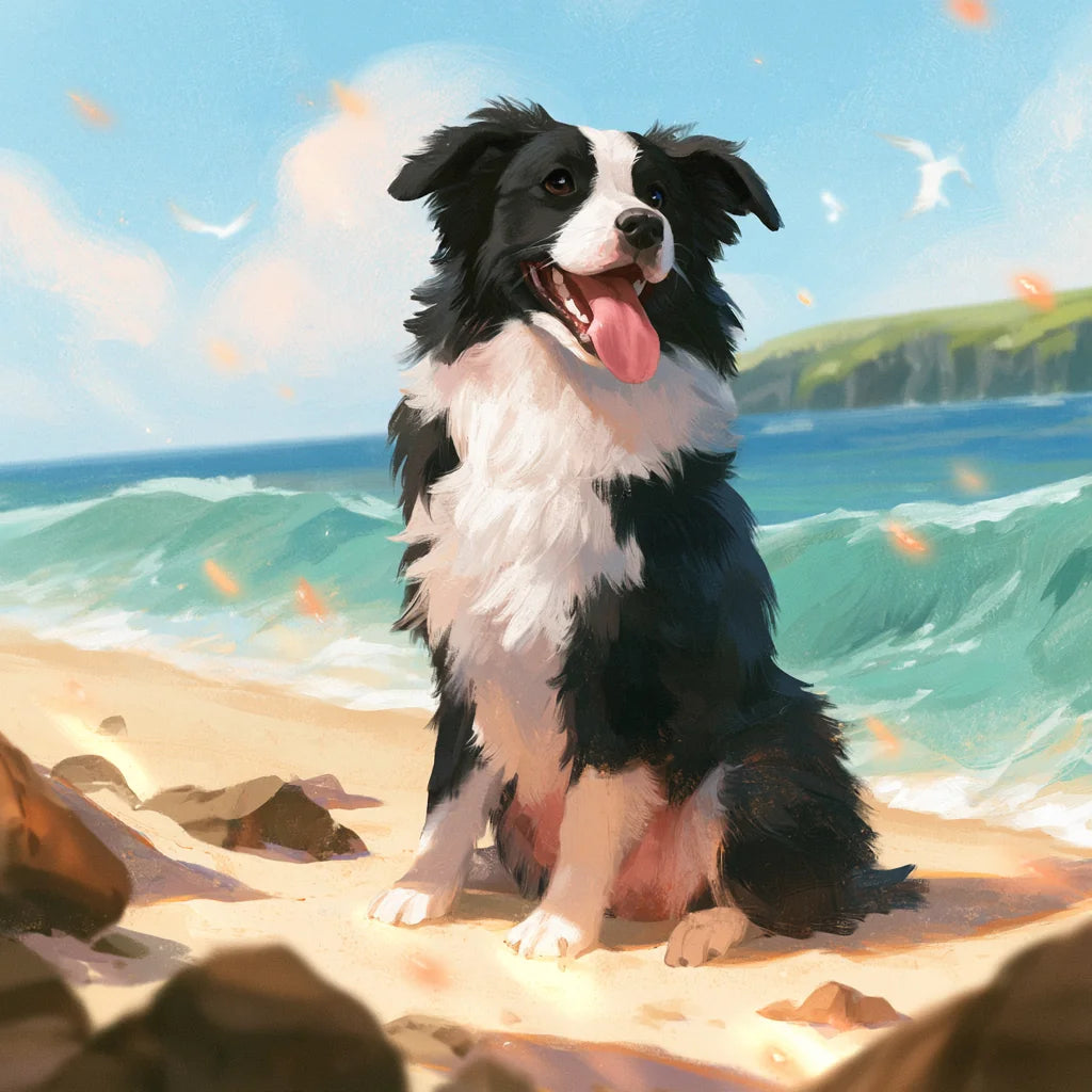 Border Collie On The Beach Diamond Art Kit
