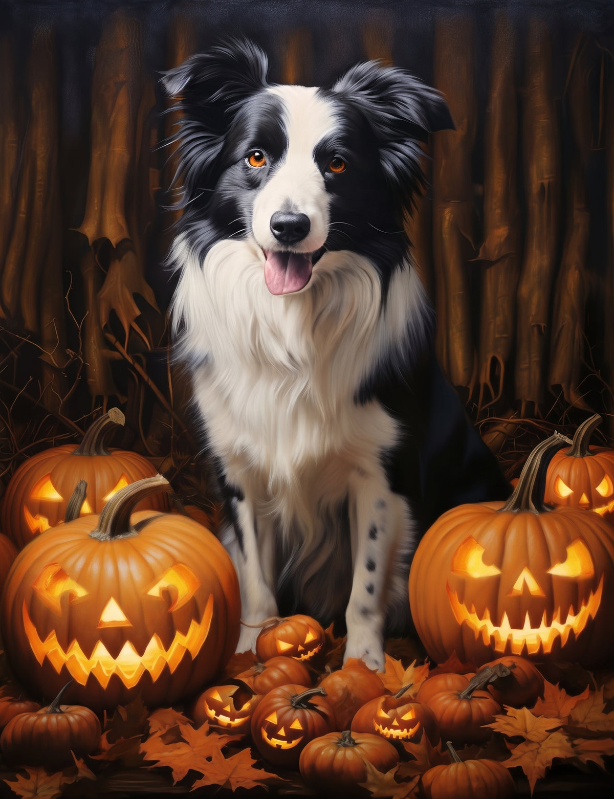 Border Collie And Pumpkins Diamond Art Kit