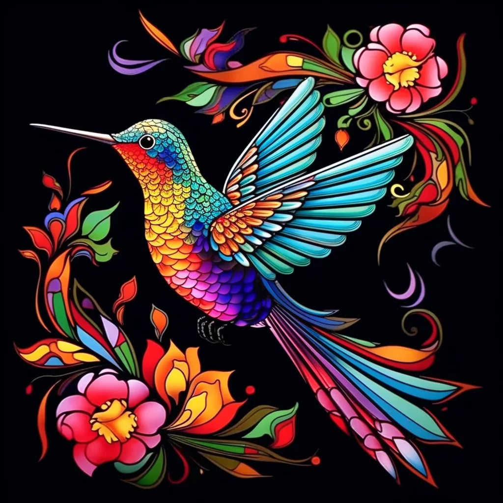 Bright Flower Hummingbird Diamond Art Kit