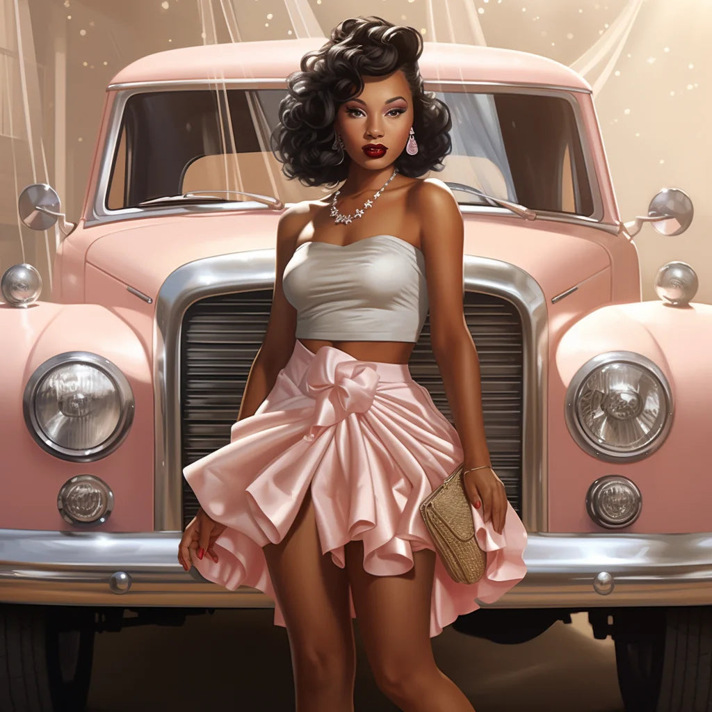 Girl Pink Vintage Car Diamond Art Kit