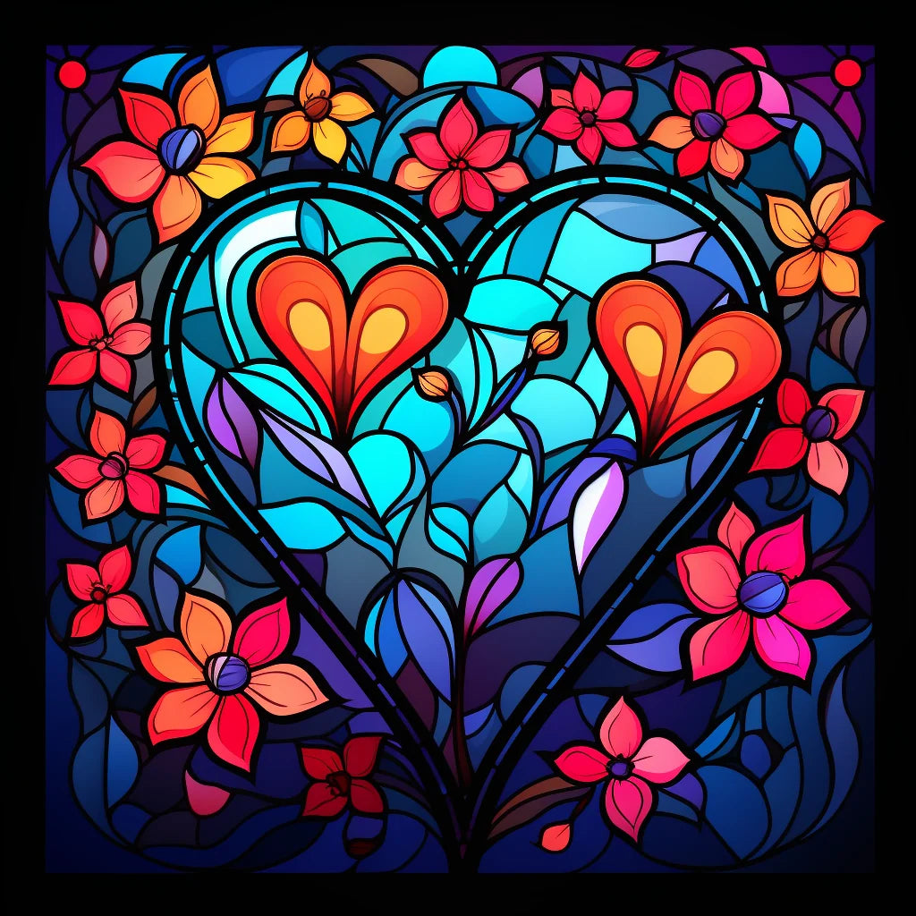 Flowers And Hearts Abstract Diamond Art Kit
