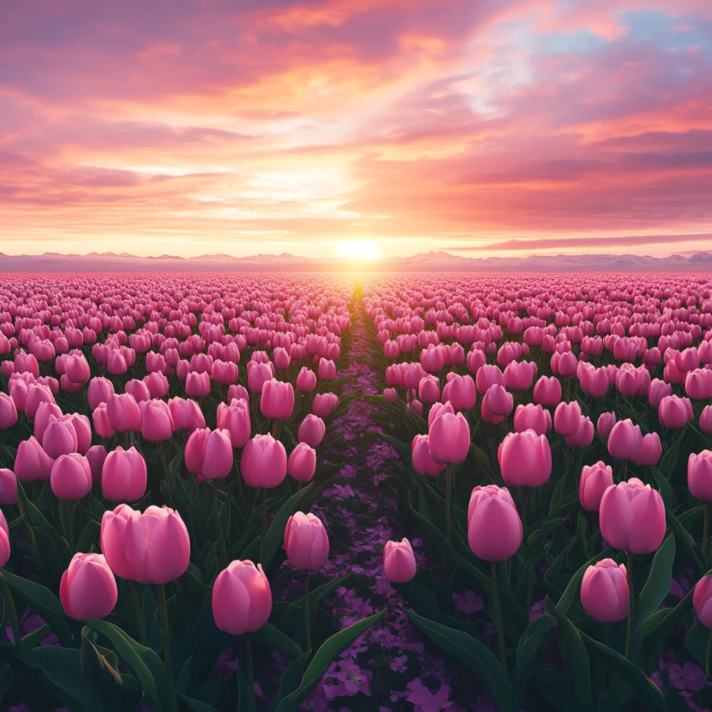 Sunset Pink Tulips Field Diamond Art Kit