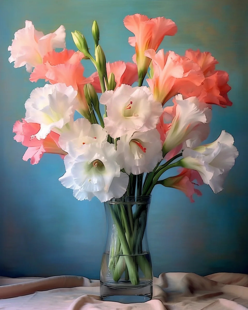 Pink And White Gladiolus Vase Diamond Art Kit