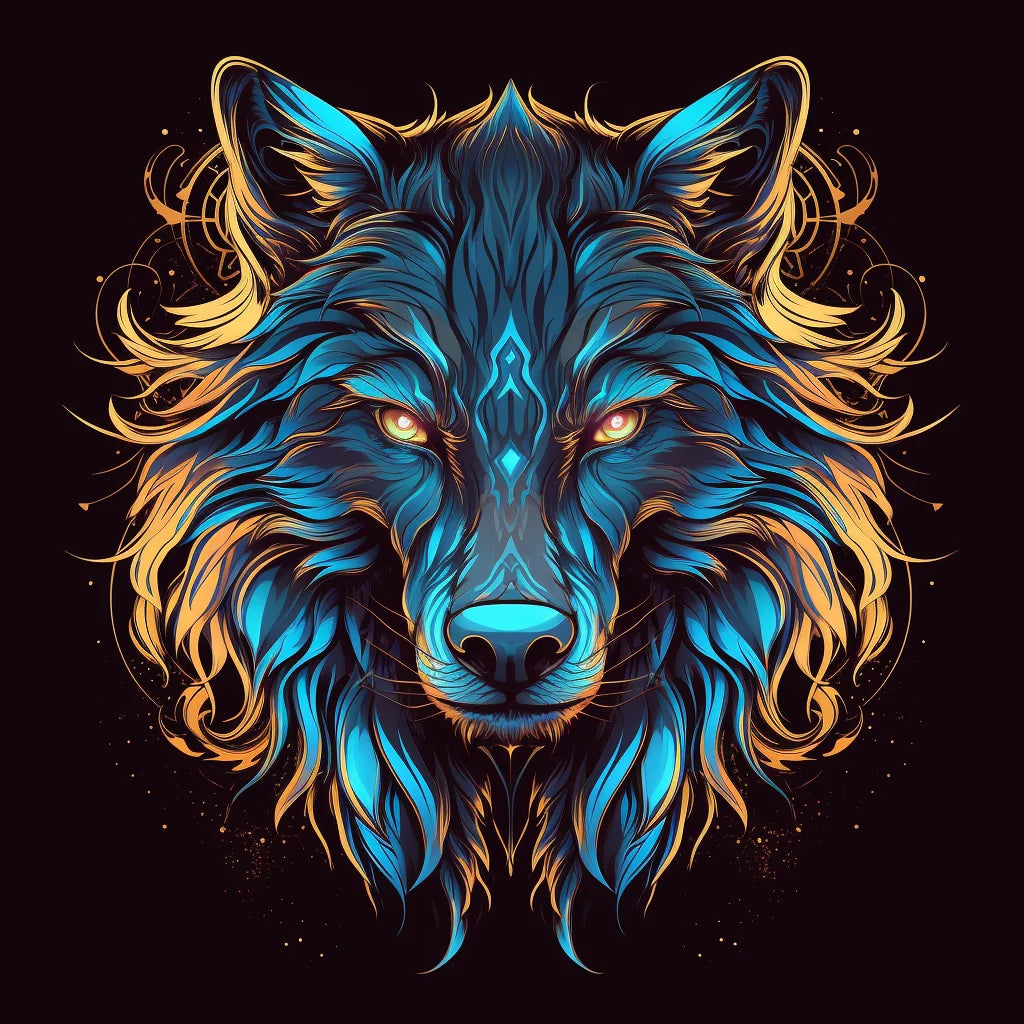 Blue Tan Wolf Head Diamond Art Kit