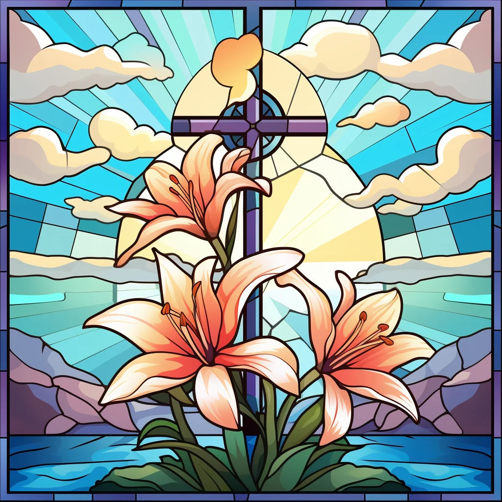 Purple Cross Easter Lily Abstract Diamond Art Kit