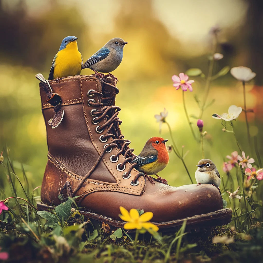 Birds And Boot In Flowers Diamond Art Kit