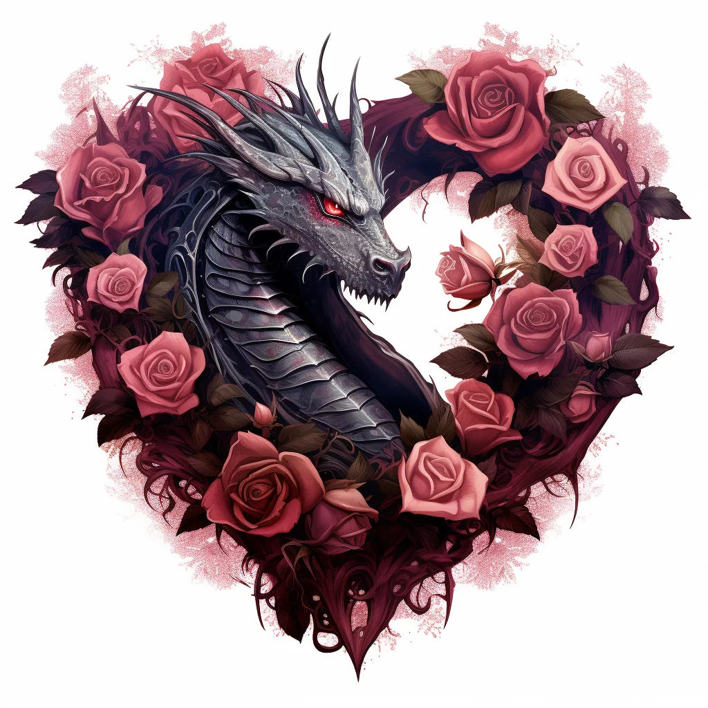 Pink Rose Heart Dragon Diamond Art Kit