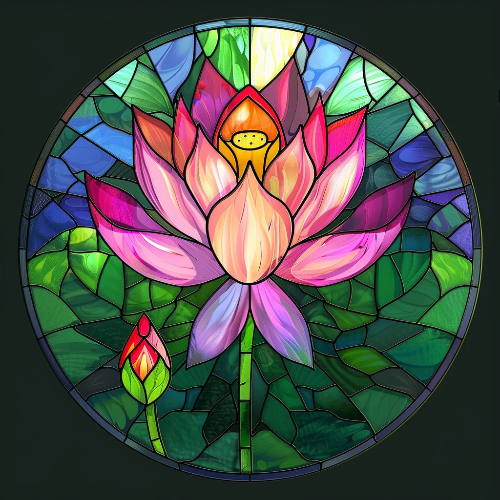 Pink Abstract Lotus Flowers Circle Diamond Art Kit
