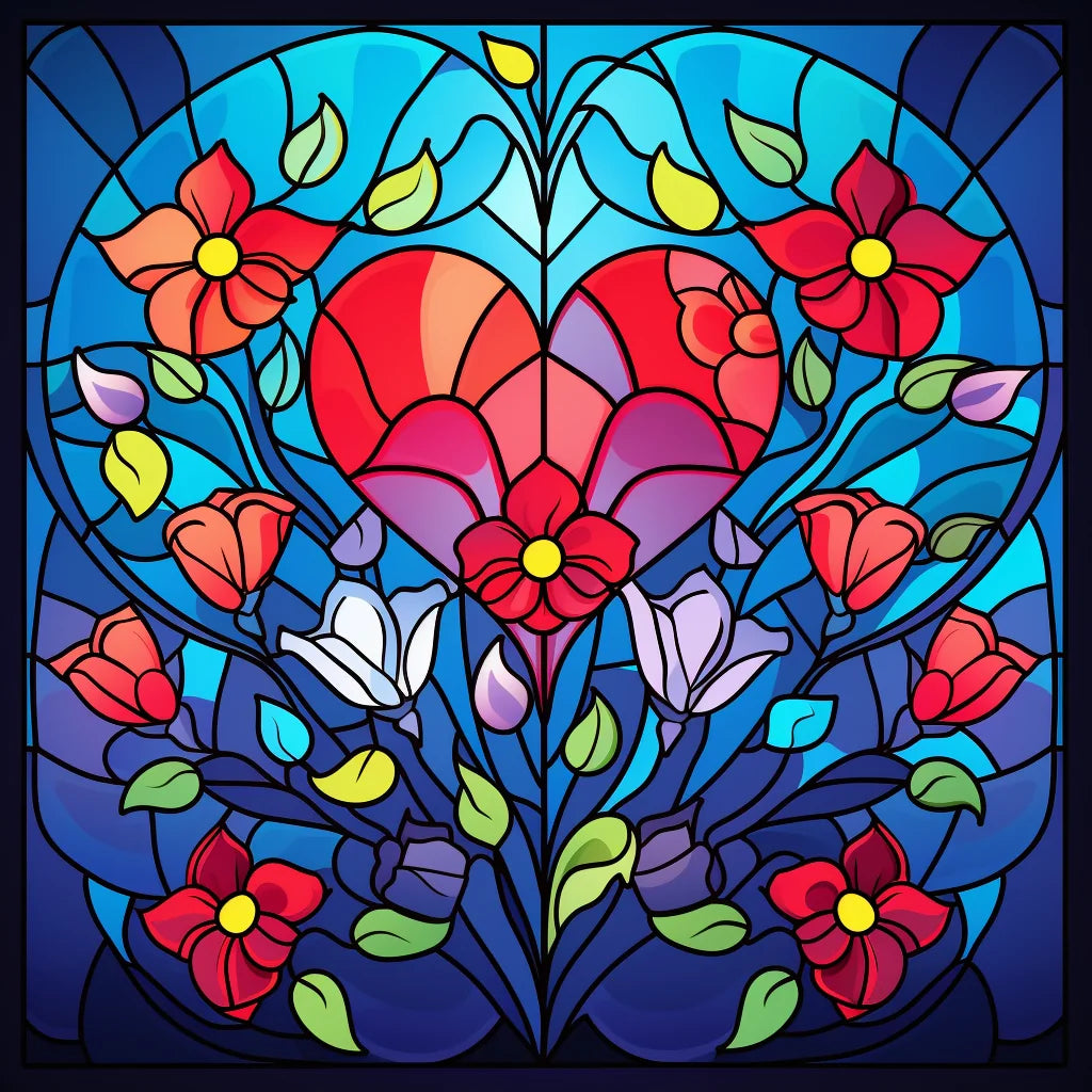 Heart And Flowers Abstract Diamond Art Kit