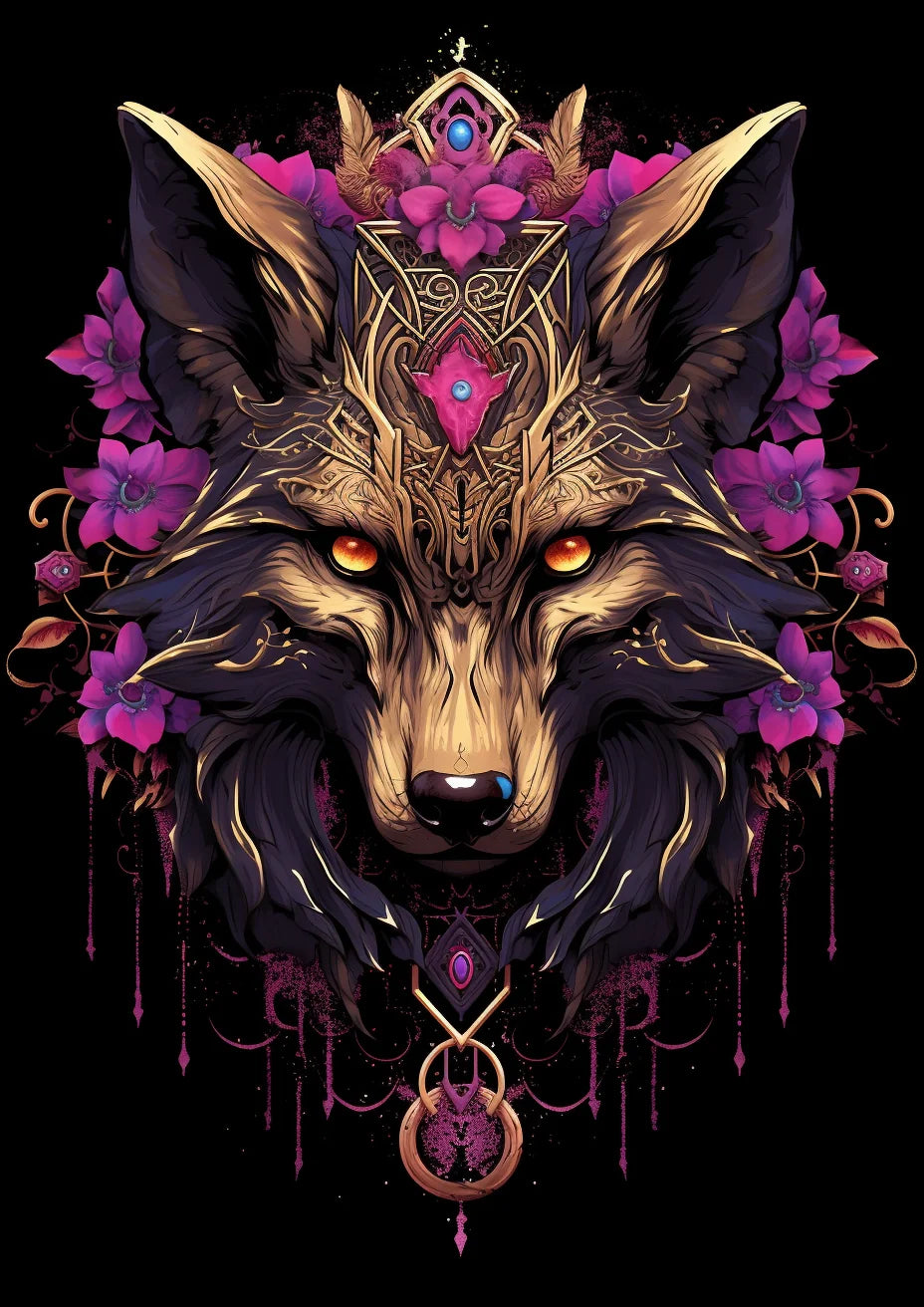 Fushia Flower Wolf Diamond Art Kit