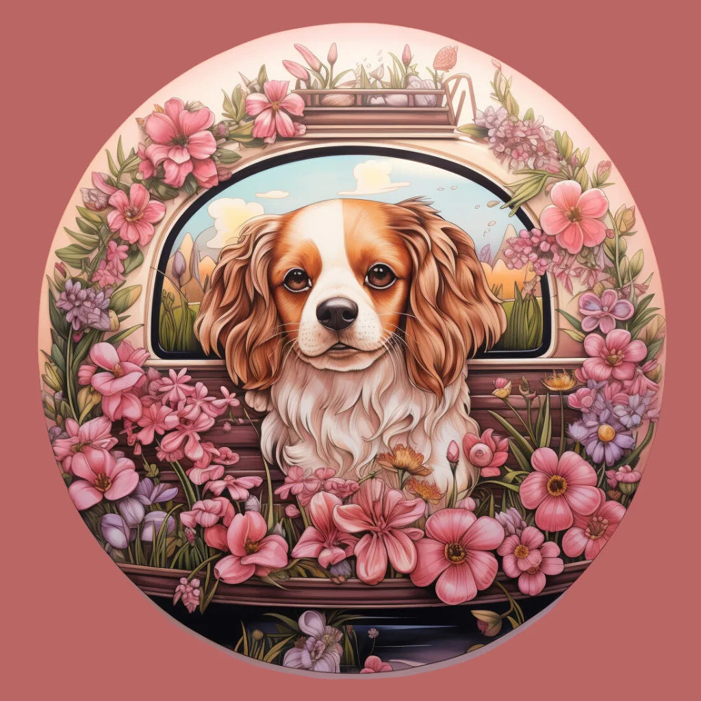 Cocker Spaniel Flower Circle Diamond Art Kit