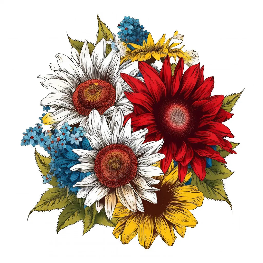White Red Daisies Diamond Art Kit