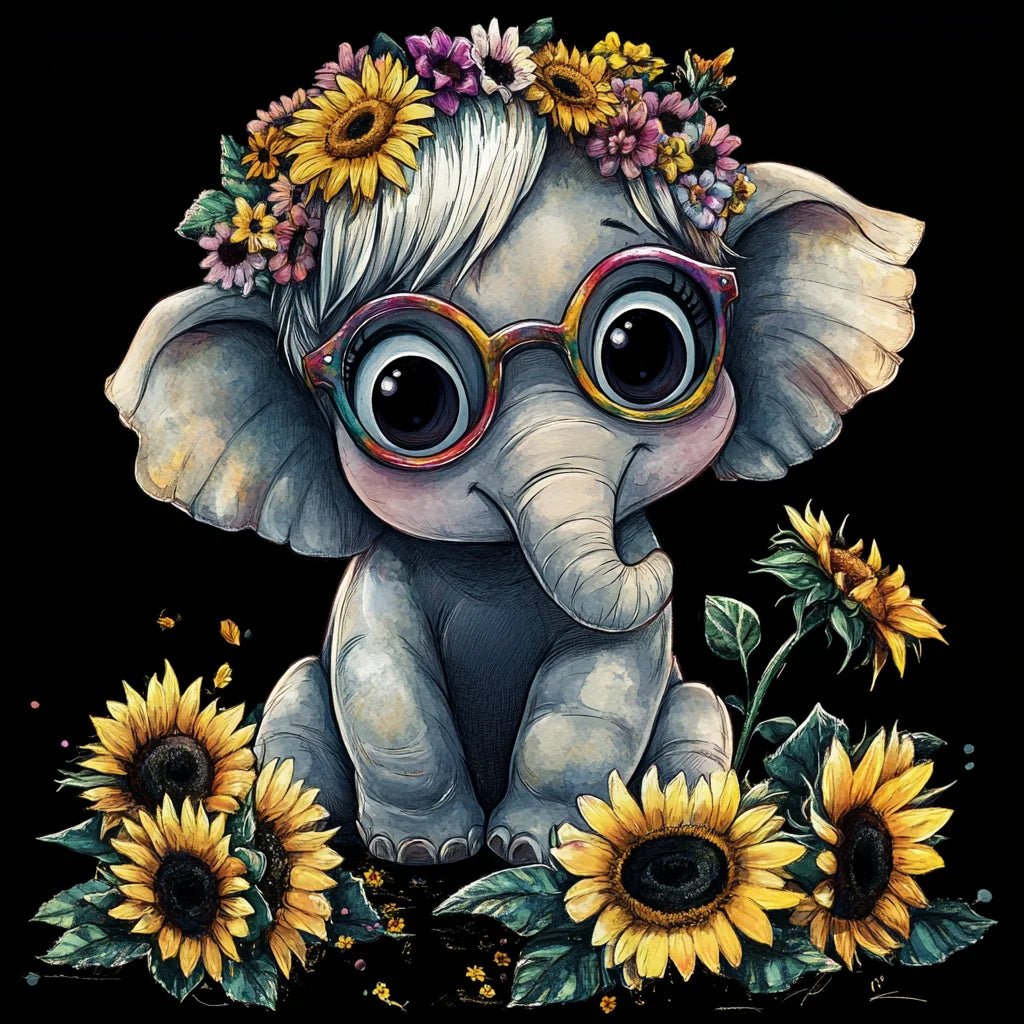 Flower Crown Baby Elephant Diamond Art Kit
