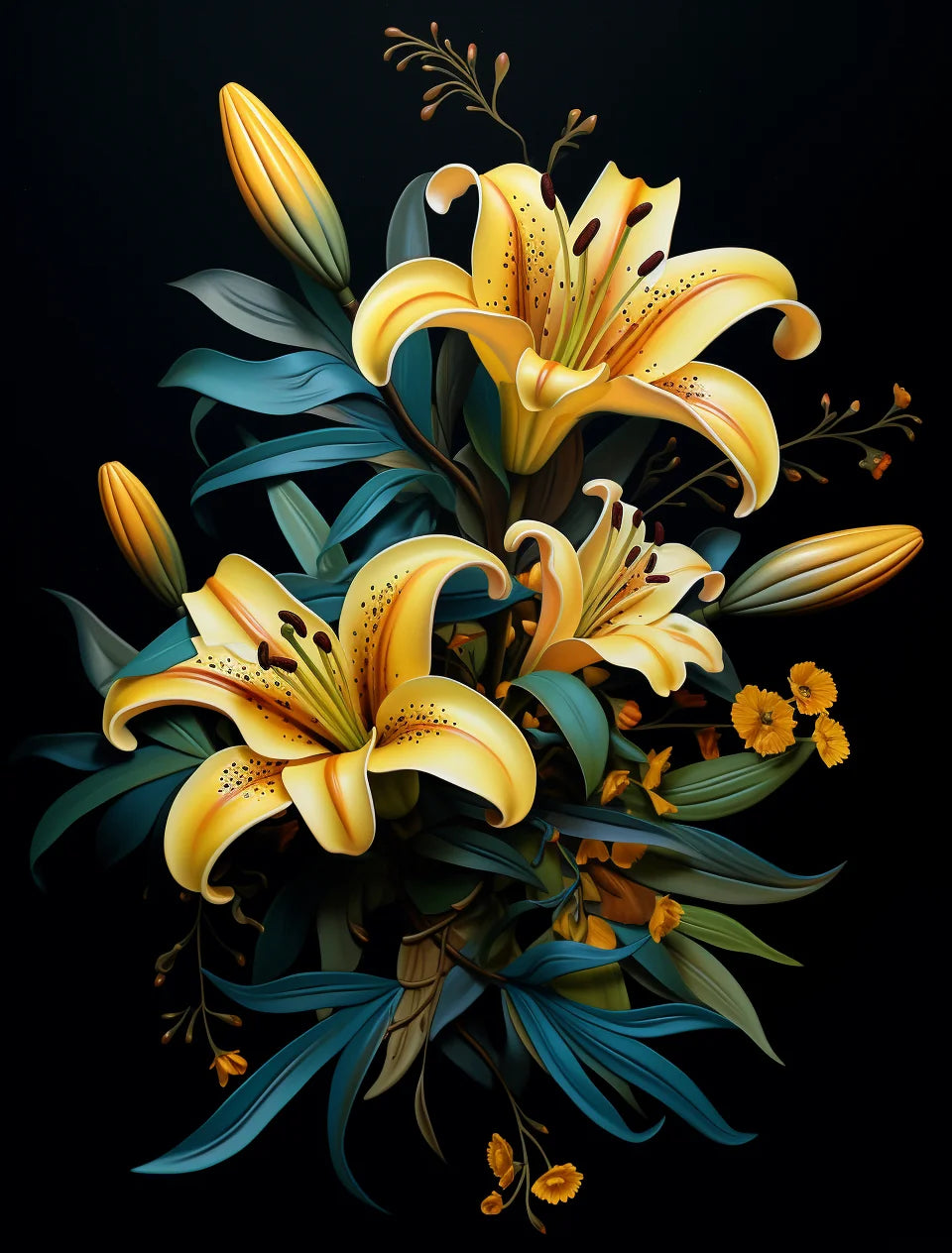 Black Background Yellow Lilies Diamond Art Kit