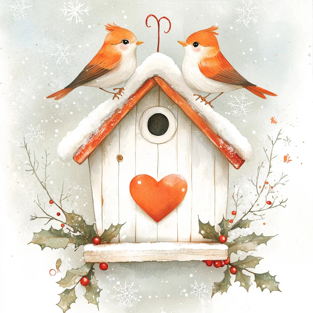 Heart Birdhouse In The Snow Diamond Art Kit