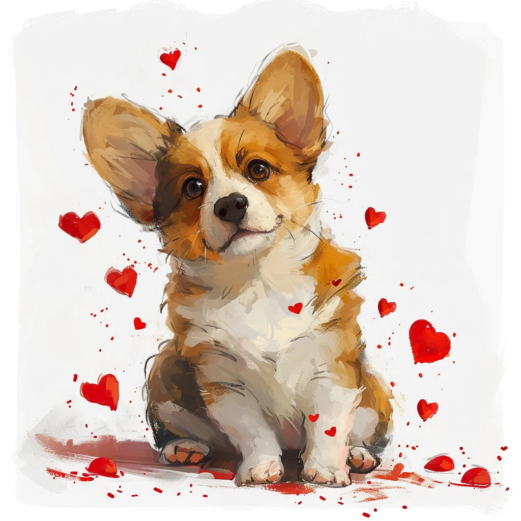 Corgi Red Hearts Diamond Art Kit