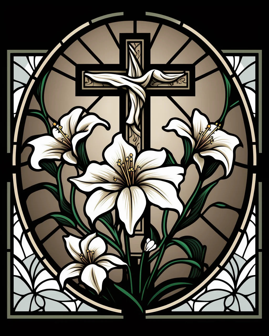 Lilies And Cross Panel Diamond Art Kit