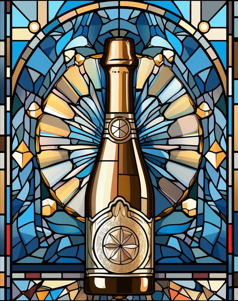 Blue Background Champ Gne Bottle Abstract Diamond Art Kit