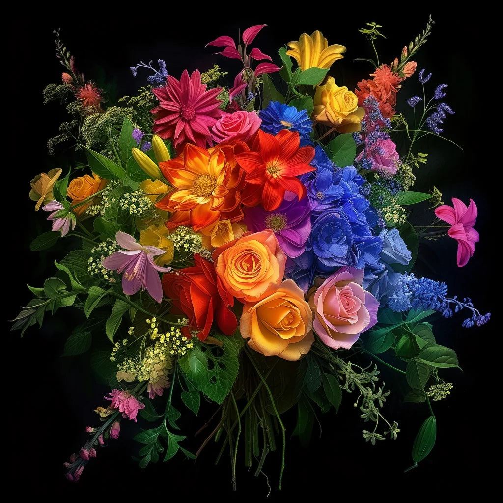 Bold Colored Bouquet Of Flowers Diamond Art Kit