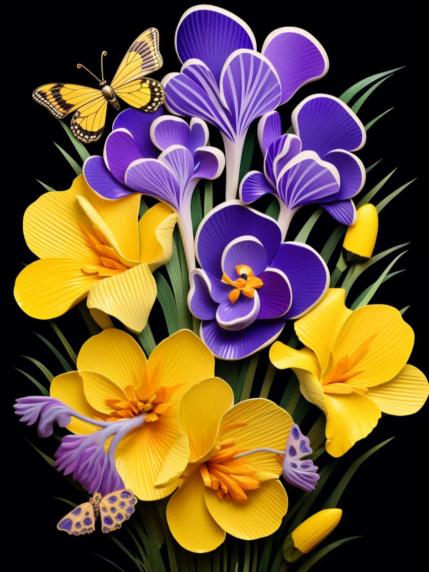 Orange Purple Flower Abstract Diamond Art Kit
