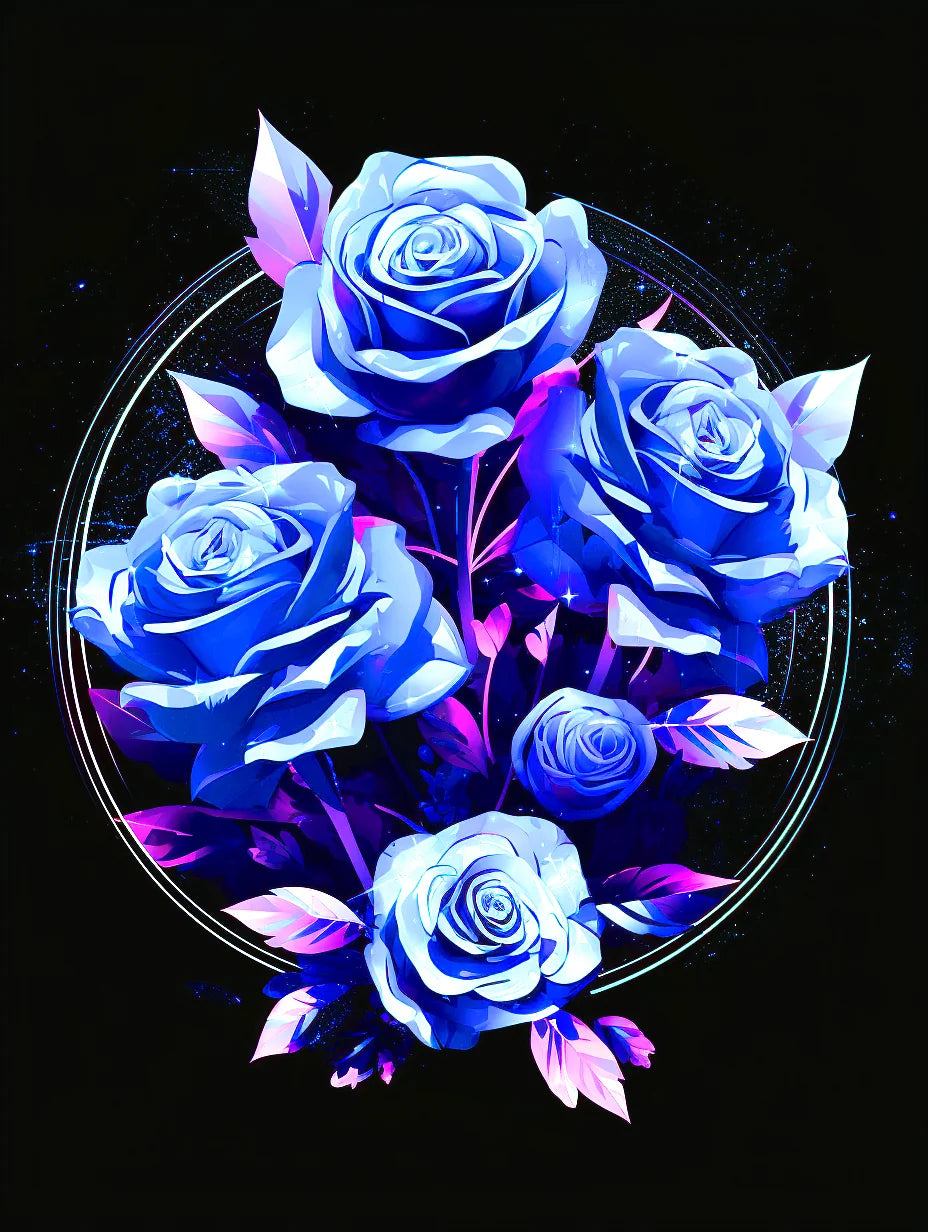 Blue Rose Circle Diamond Art Kit