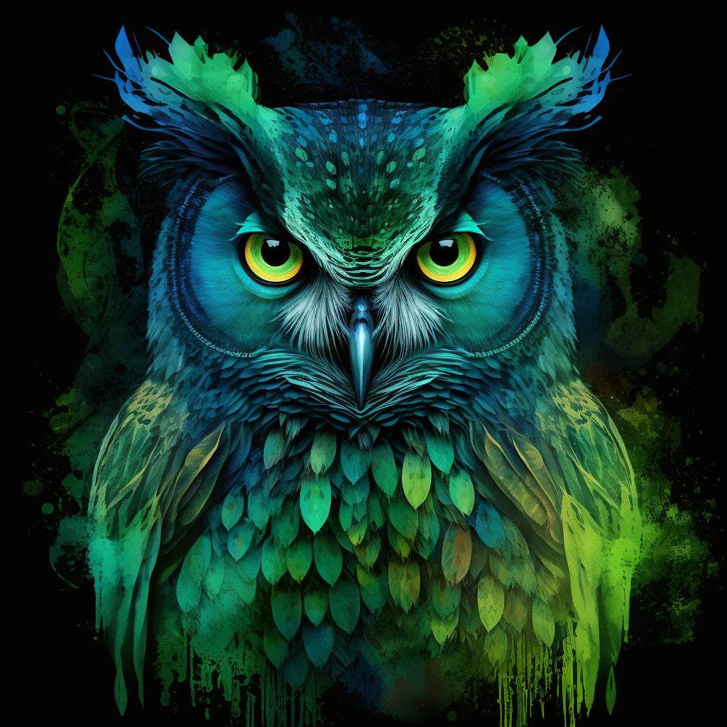 Green Blue Owl Diamond Art Kit
