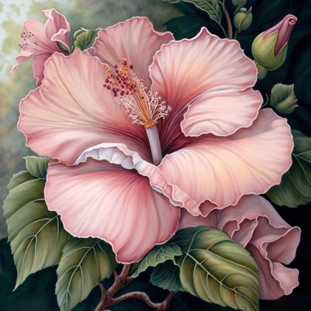 White Center Pink Hibiscus Diamond Art Kit