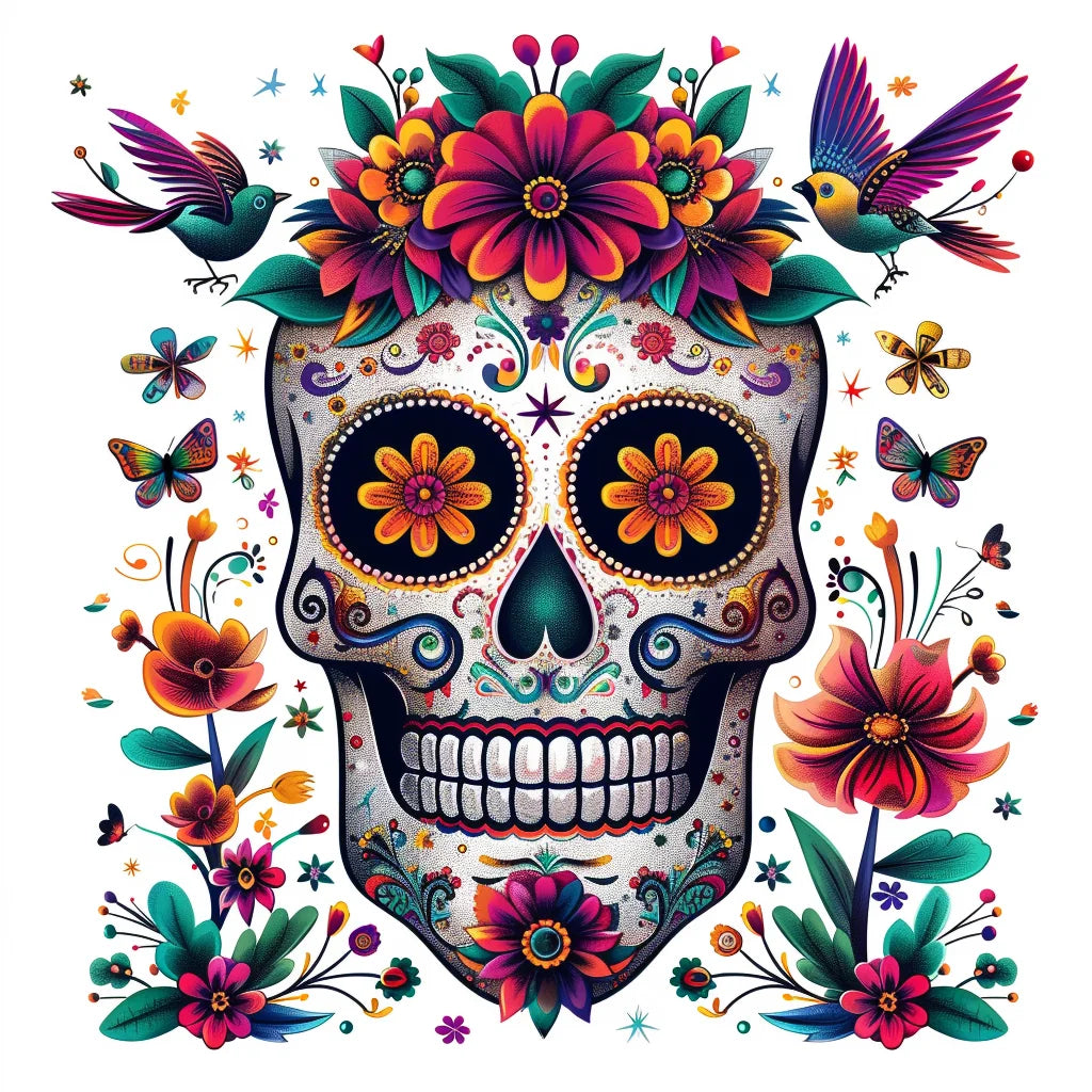 Two Bird Flower Skull Diamond Art Kit