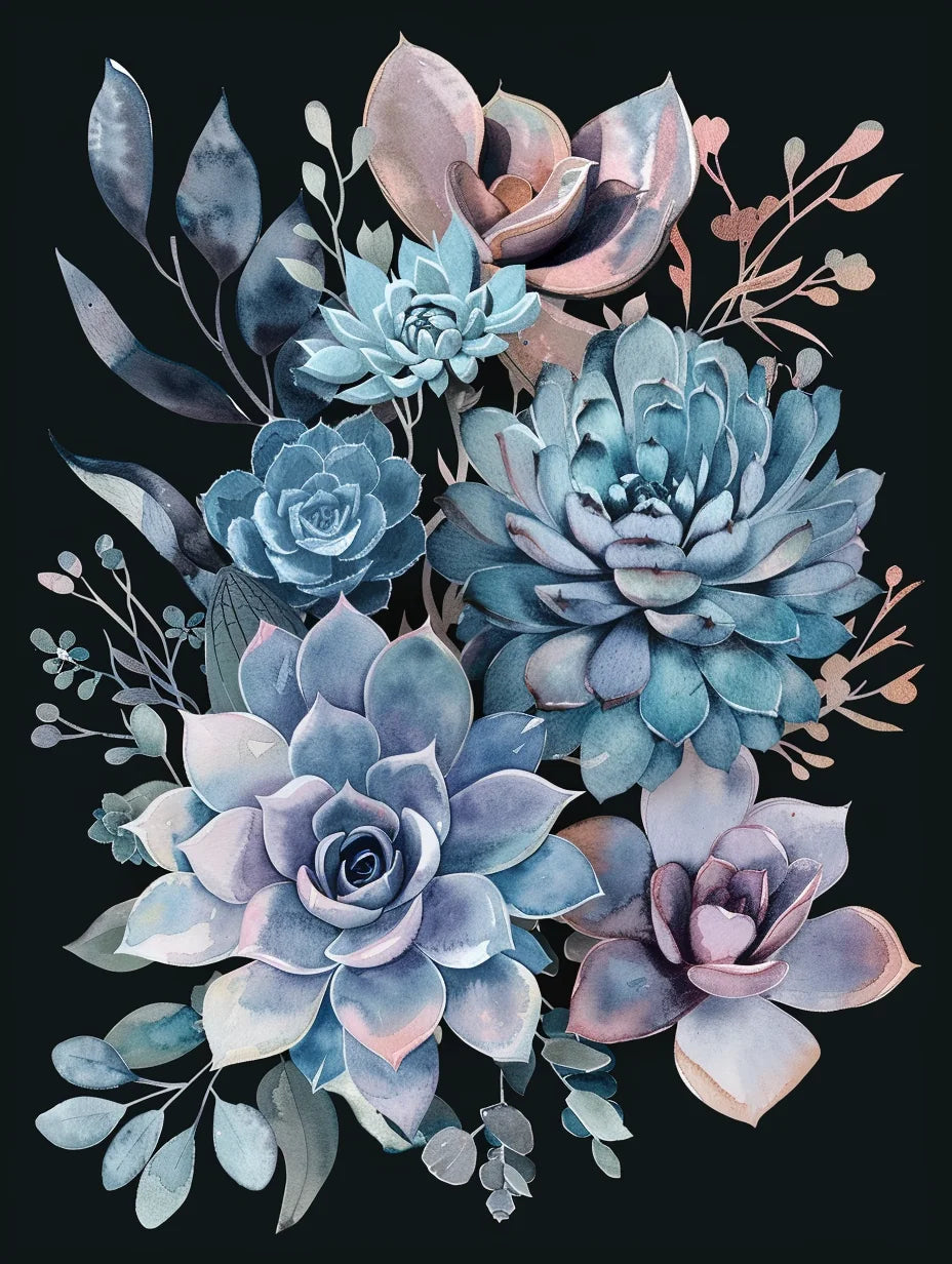 Blue Succulents Diamond Art Kit