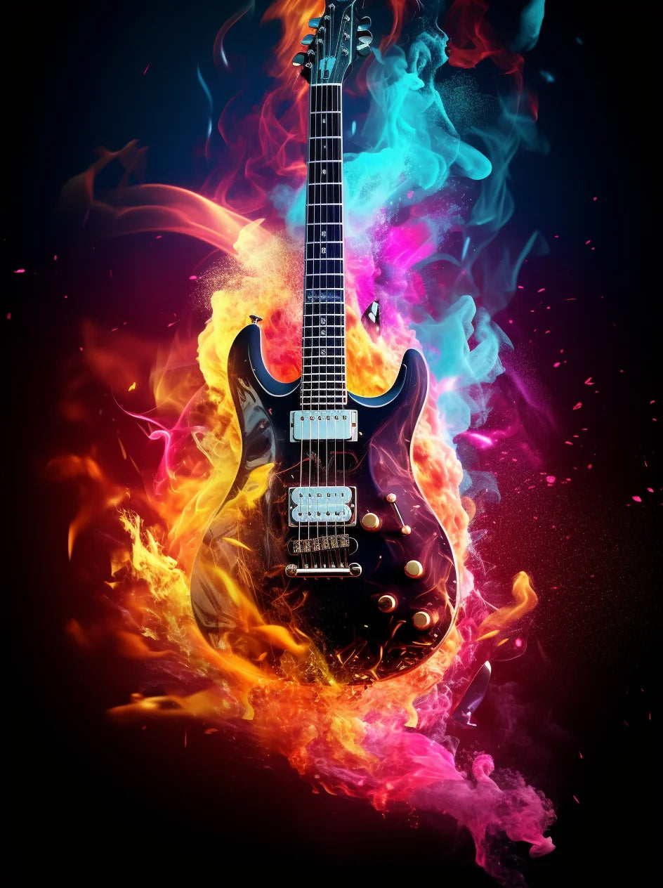 Colorful Flames Electric Guitar Diamond Art Kit