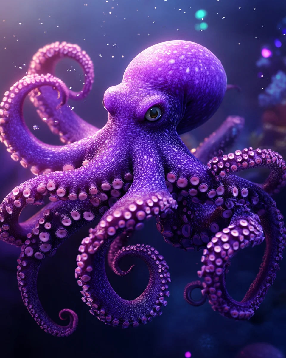 Purple Octopus In Water Diamond Art Kit