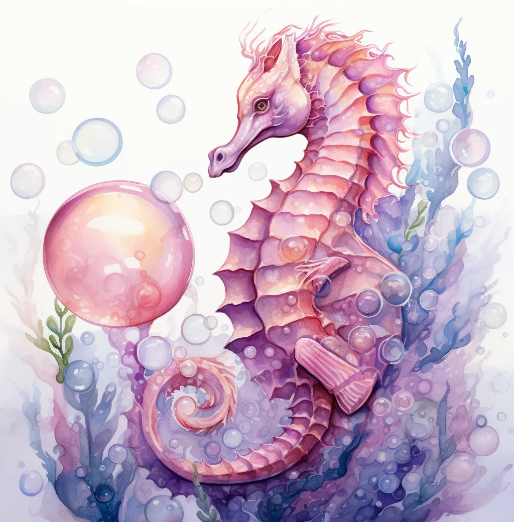 Pink Bubble Watercolor Seahorse Diamond Art Kit