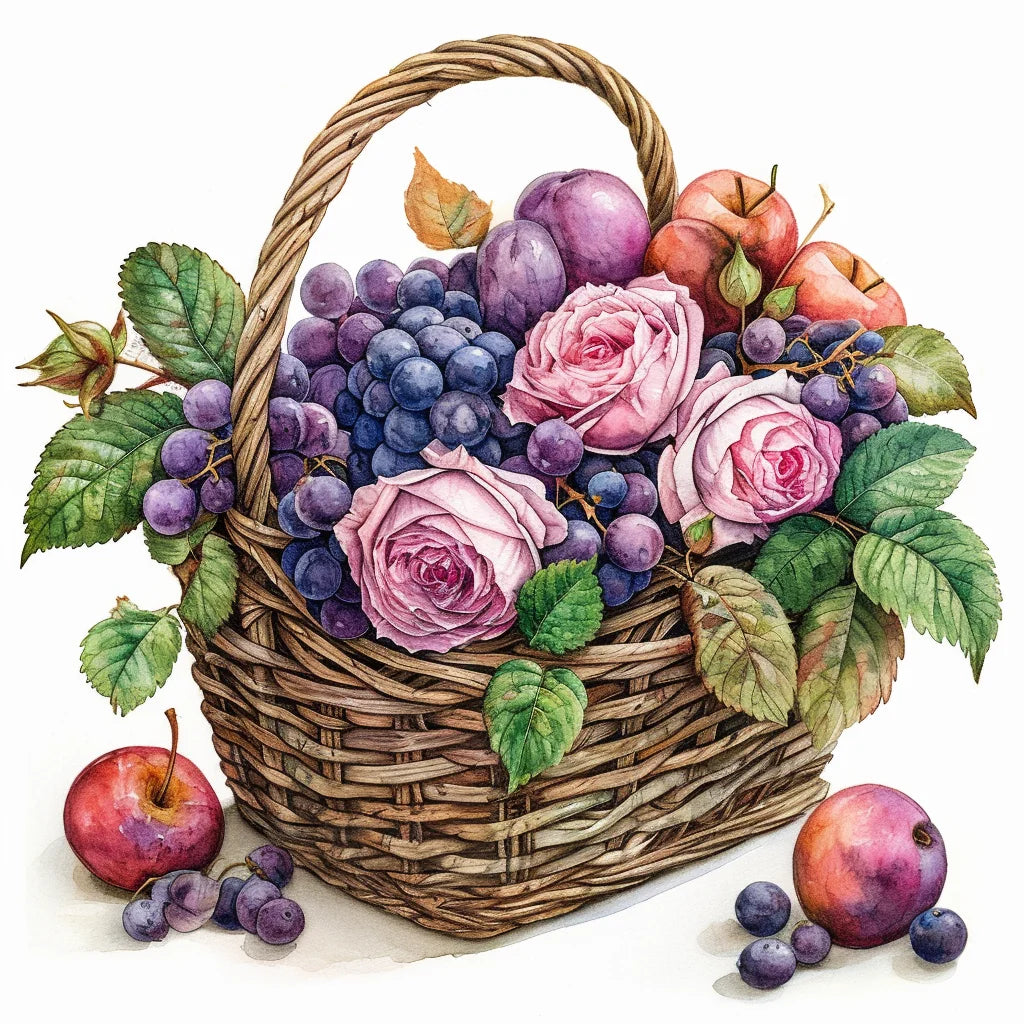 Basket Of Fruit And Roses Diamond Art Kit