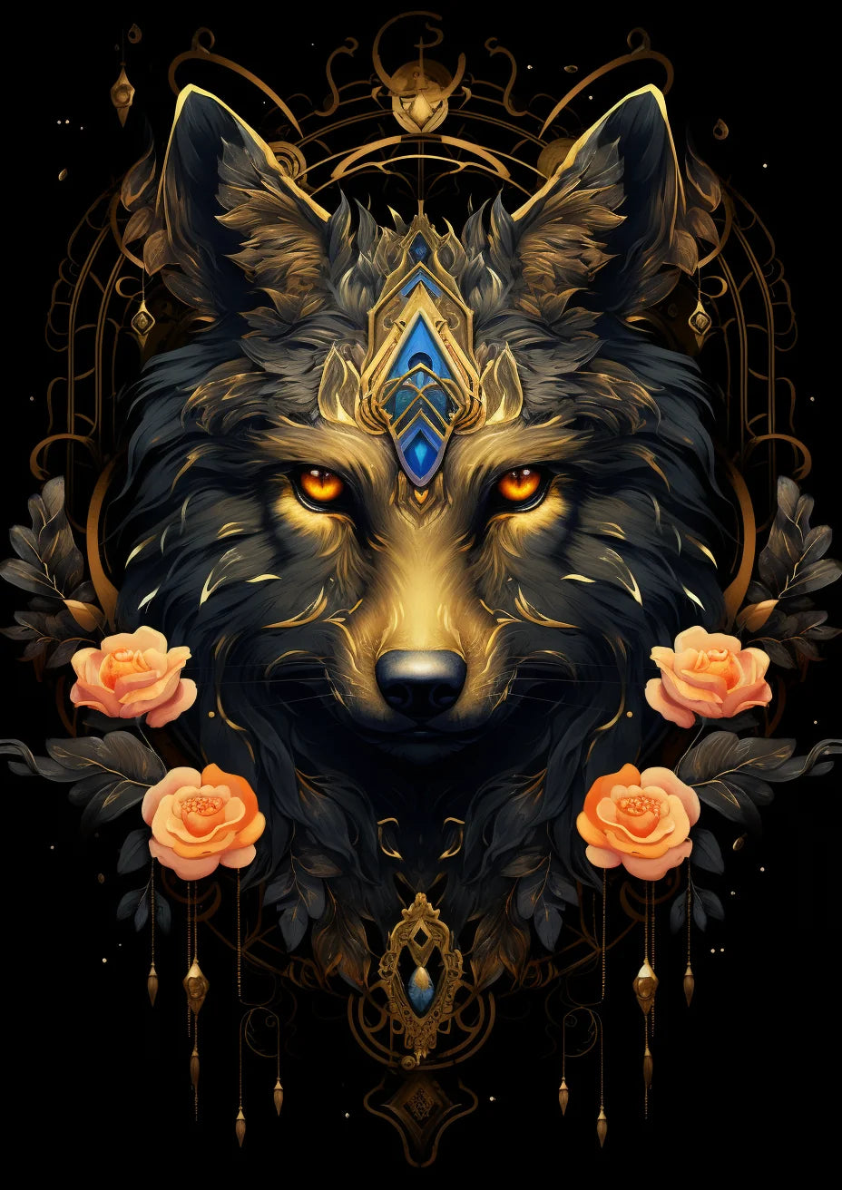 Apricot Flower Wolf Diamond Art Kit