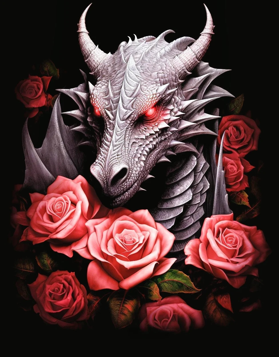 Dragon In Pink Roses Diamond Art Kit