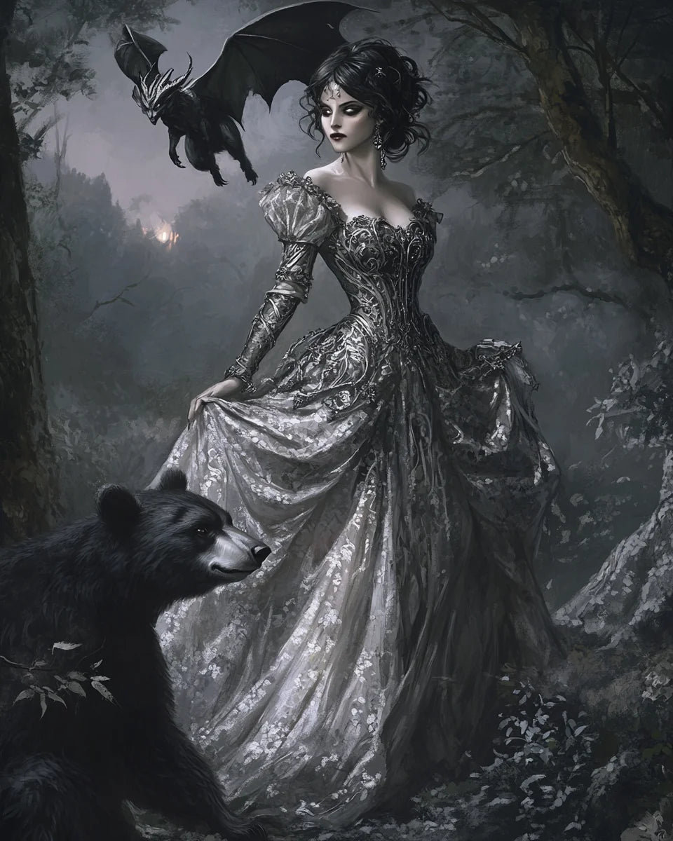 Woman Black Dragon And Bear Diamond Art Kit
