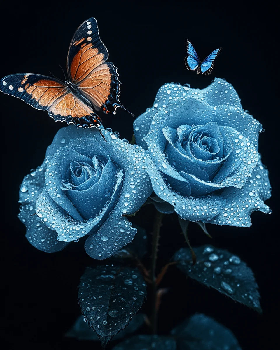 Two Teal Roses Butterfly Diamond Art Kit
