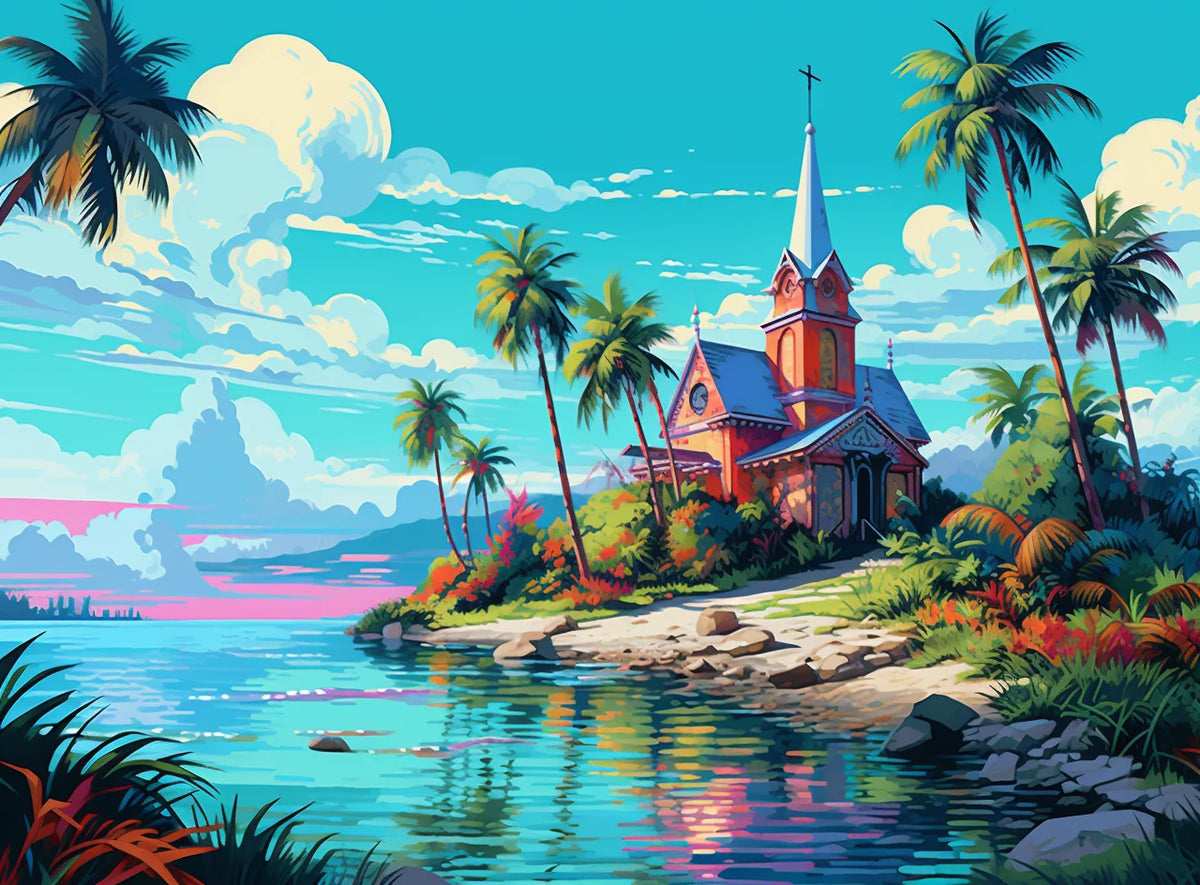 Palm Tree Church Diamond Art Kit